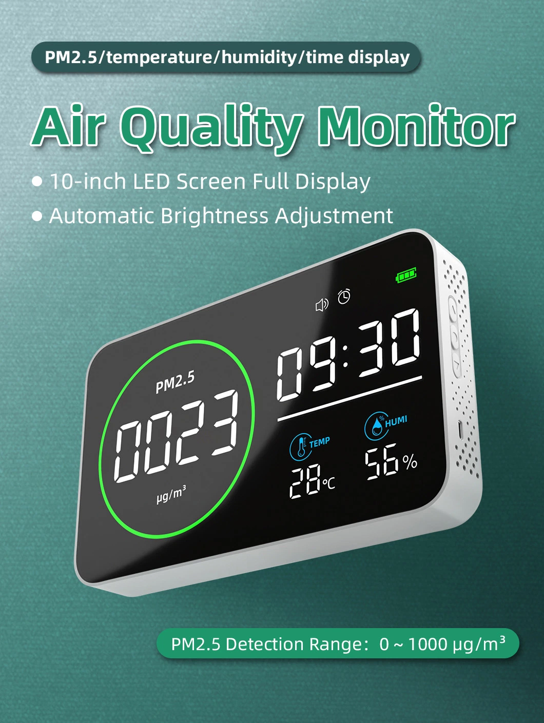 Pm2.5 Gas Detector Temperature and Humidity Meter Aiq Detector Air Quality Monitoring System