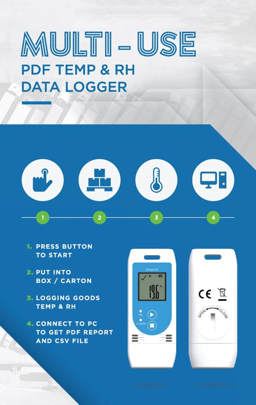 Environmental Monitoring Tzone Tempu03 Multi-Use USB Temp & Rh Data Logger