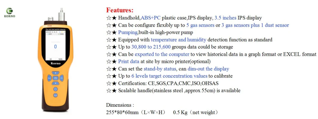 IP66 Portable Multi Air Quality Gas Detector 6 in 1 Gas/Dust Particle Counter/Co/CO2/No2/So2/Pm2.5/Pm10